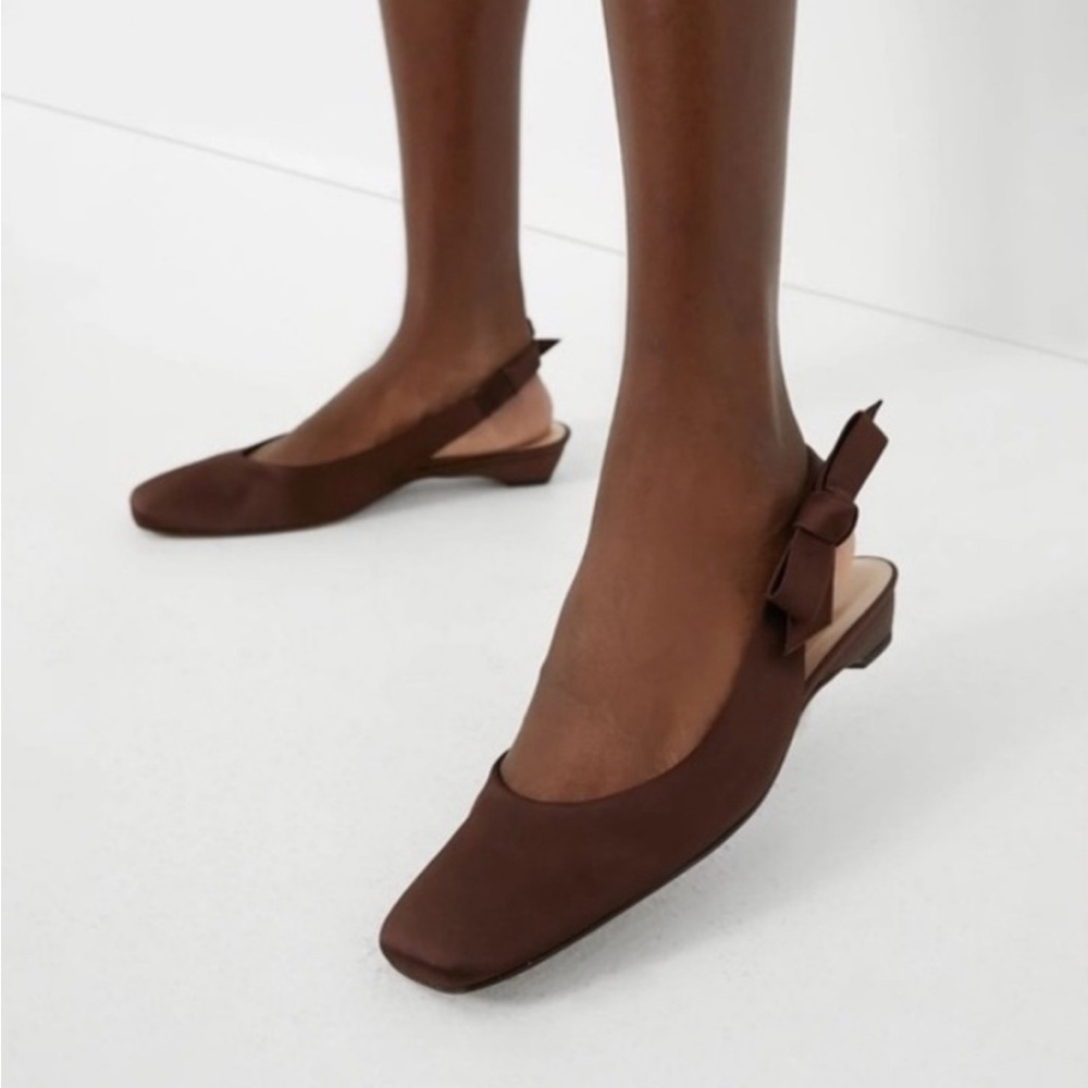 TUCKERNUCK Brown Satin Olivia Slingback Flats Size 6 NIB $225 Made In Spain